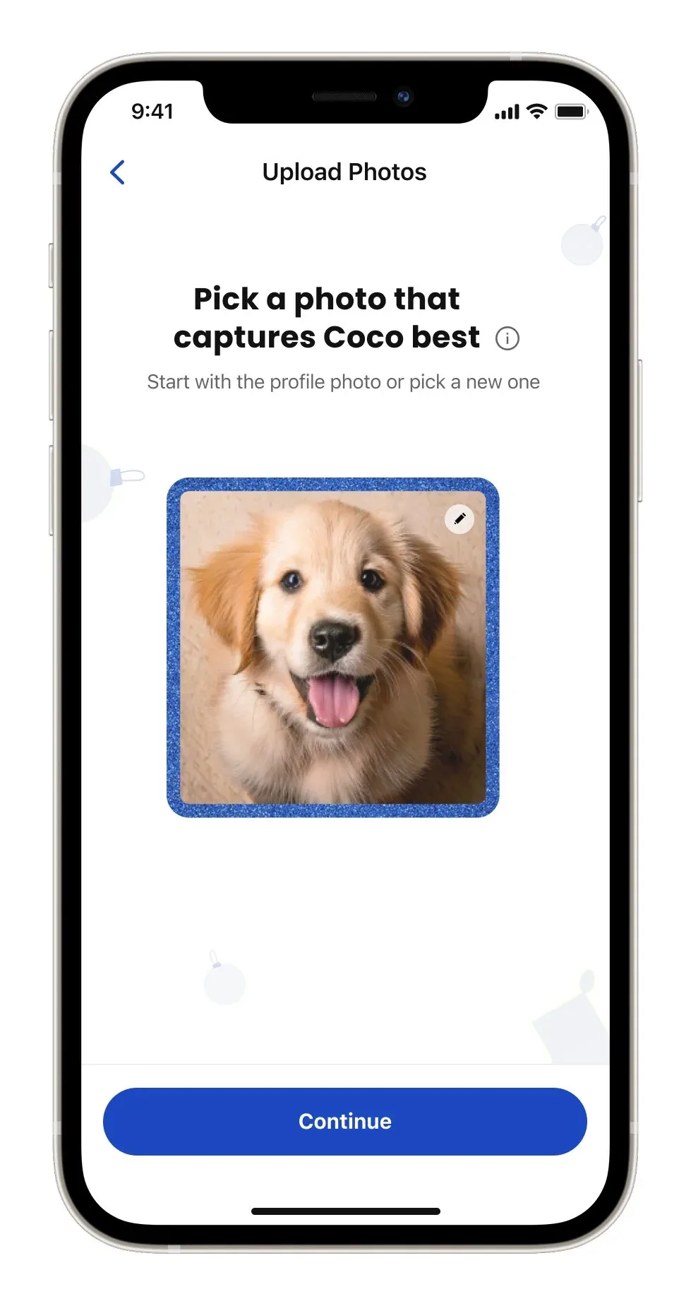 The simplified upload screen asking for one photo that captures the pet best