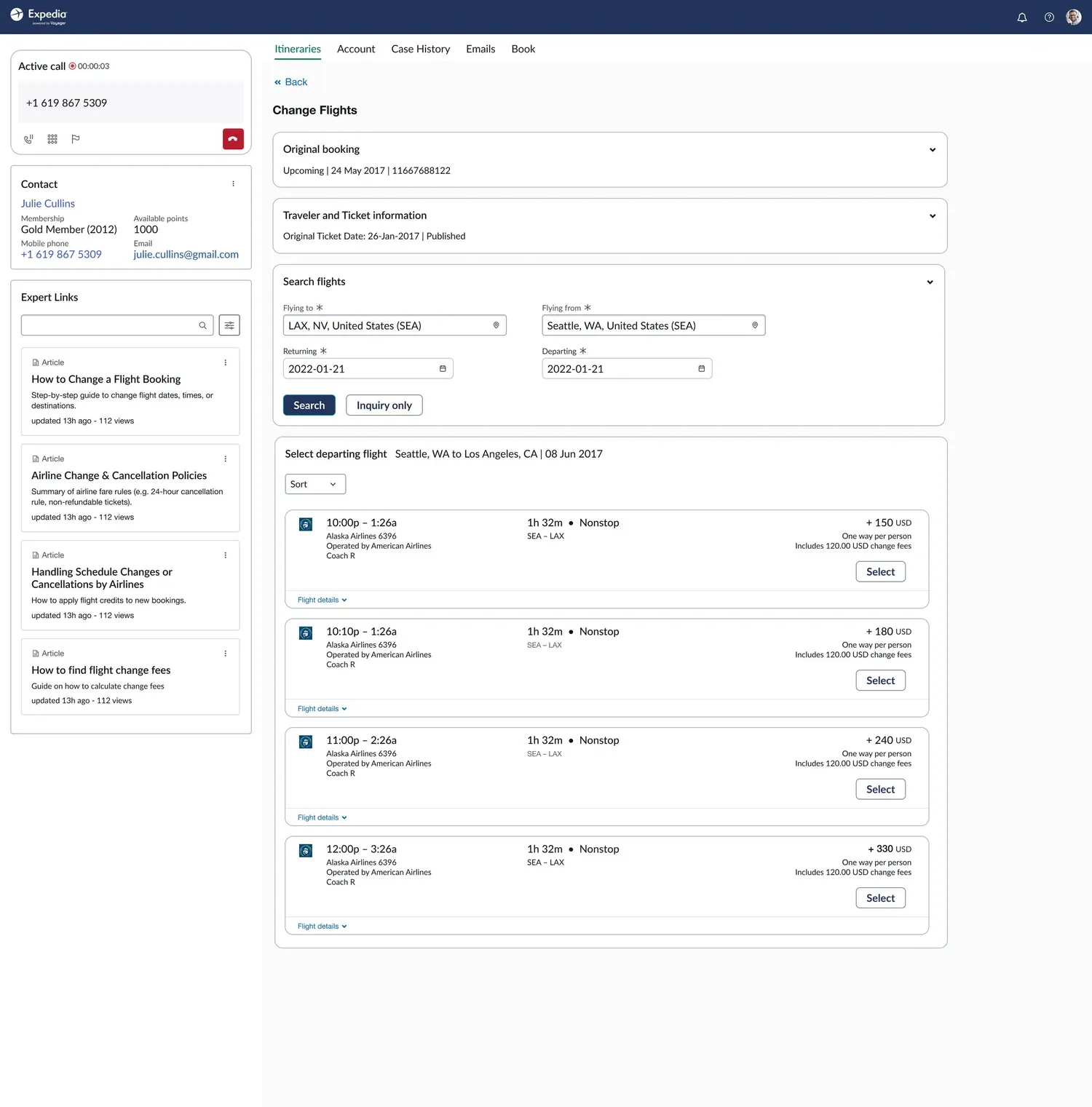 Iteration 1 of the consolidated agent results page, showing only eligible flights with clear cost differences