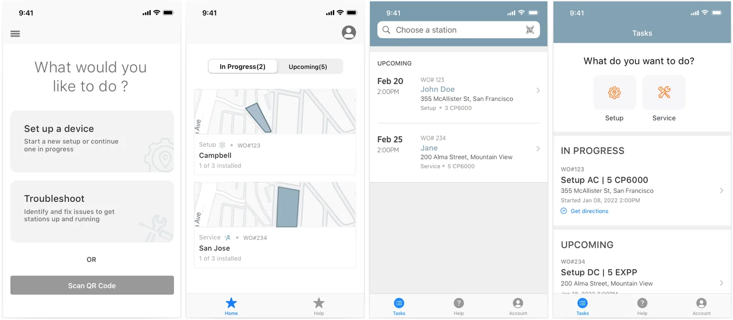 Home page iterations exploring task-first navigation